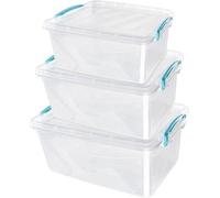 Jvl Plastic Clip Lidded Food Storage Box, Stackable & Nestable, Set Of 3, 5L, 8.5L, 13.5L