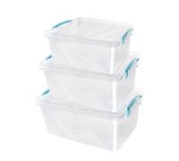 JVL Plastic Clip Lidded Food Storage Box, Stackable & Nestable, Set of 3, 5L, 8.5L, 13.5L - Plastic - Clear