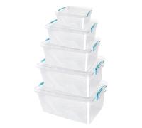 JVL Plastic Clip Lidded Food Storage Box, Stackable & Nestable, Set of 5, 1.6L, 3L, 5L, 8.5L, 13.5L