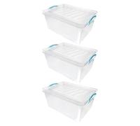 JVL Plastic Clip Lidded Storage Box, Stackable & Nestable, Clear, Set of 3, 25L - 1
