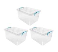 JVL Plastic Clip Lidded Storage Box, Stackable & Nestable, Clear, Set of 3, 30L