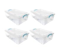 Jvl Plastic Clip Lidded Underbed Storage Box With Wheels, Stackable & Nestable, Clear, Set Of 4, 30L