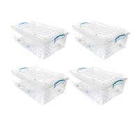 JVL Plastic Clip Lidded Underbed Storage Box with Wheels, Stackable & Nestable, Clear, Set of 4, 30L
