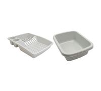 Plastic Dish Drainer and Rectangular Washing Up Bowl Kitchen Set, Grey JVL Grey 1100mm x 700mm