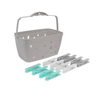 JVL Plastic Peg Basket, Grey with 100 Strong Hold Plastic Pegs, Aqua