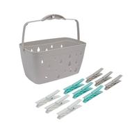 JVL Plastic Peg Basket, Grey with 24 Large Strong Plastic Pegs, Aqua