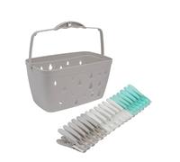 JVL Plastic Peg Basket, Grey with 36 Extra Strong Plastic Pegs, Aqua