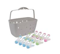 JVL Plastic Peg Basket, Grey with 36 Prism Soft Touch Mini Plastic Pegs, Multi