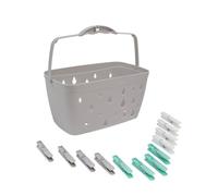 JVL Plastic Peg Basket, Grey with 36 Strong Hold Plastic Pegs, Aqua