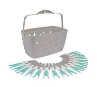 JVL Plastic Peg Basket, Grey with 48 Large Ultra Strong Plastic Pegs, Aqua