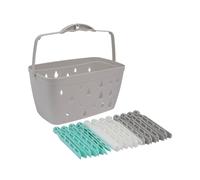 JVL Plastic Peg Basket, Grey with 48 Plastic Dolly Pegs, Aqua