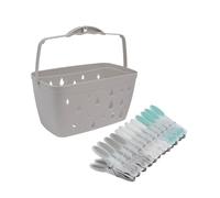 JVL Plastic Peg Basket, Grey with 48 Soft Grip Plastic Pegs, Aqua