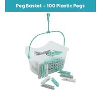 Plastic Peg Basket with 100 Strong Hold Pegs - Clear