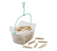 JVL Plastic Peg Basket with 102 Birch Wood Pegs, Brown, (19-216-242)