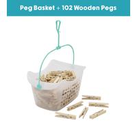 JVL Plastic Peg Basket with 102 Birch Wood Pegs