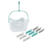 JVL Plastic Peg Basket with 36 Large Strong Plastic Pegs, Aqua