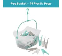 JVL Plastic Peg Basket with 48 Large Ultra Strong Plastic Pegs