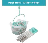 JVL Plastic Peg Basket with 72 Extra Strong Pegs - Clear