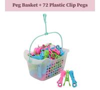 Plastic Peg Basket with 72 Prism Clip Pegs with Hooks - Clear
