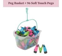 JVL Plastic Peg Basket with 96 Prism Soft Touch Clip Pegs - Clear