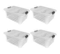 JVL Plastic Secure Clip Lidded Storage Box, Stackable & Nestable, Clear, Set of 4, 40L