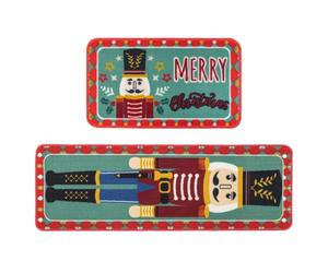 JVL Premium Christmas Mat & Runner Set Nutcracker Door Mat Xmas