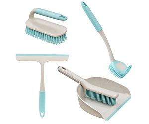 JVL Pro Anit-Bac Cleaning Essentials, Dust pan, Scrubbing, Dish Brush and Window Squeegee, Blue, One Size