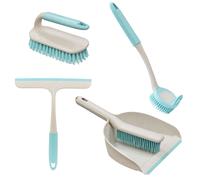 JVL Pro Anti-Bac Cleaning Essentials, Dust pan, Scrubbing, Dish Brush & Window Squeegee Bundle in Blue | Size: 1 Pack JVL Blue 1 Pack