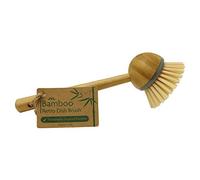 JVL Round Bamboo Long Handle Washing Up Dish Brush, Natural