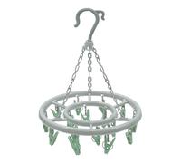 JVL Round Sock Dryer with 16 Pegs - Hanging Laundry Drying Rack - Light Grey Frame with Green Clips - Indoor & Outdoor Airer
