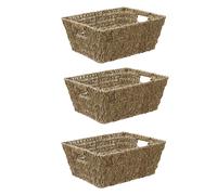 Jvl Large Hand Woven Seagrass Rectangular Storage Baskets, 14L, Set Of 2