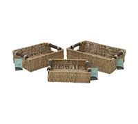 JVL Seagrass Set of 3 Rectangular Storage Baskets with Wooden Handles