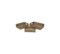 JVL Seagrass Set of 3 Rectangular Storage Baskets with Wooden Handles in Natural JVL Natural