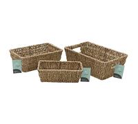 JVL Seagrass Set of 3 Rectangular Tapered Storage Baskets