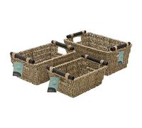 JVL Seagrass Set of 3 Tapered Storage Baskets with Wooden Handles