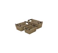 JVL Seagrass Set of 3 Tapered Storage Baskets with Wooden Handles in Natural JVL Natural