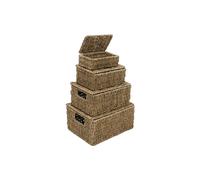 JVL Seagrass Set of 4 Rectangular Lidded Storage Baskets in Natural JVL Natural