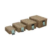 JVL Seagrass Set of 4 Rectangular Lidded Storage Baskets