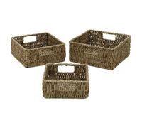 Jvl Seagrass Square Storage Baskets With Inset Handles, Set Of 3