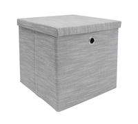 JVL Serena Foldable Cube Organiser Box with Lid, Home Shelf Storage Solution, Light Grey