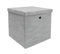 JVL Serena Foldable Fabric Storage Cube with Lid for Bedroom and Living Room Storage, Light Grey