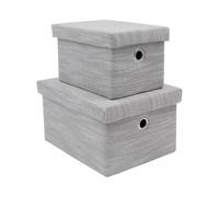 JVL Serena Lidded Rectangular Storage Baskets - Set of 2 in Light Grey JVL Light Grey