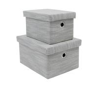 JVL Serena Rectangular Lidded Fabric Storage Baskets for Home Storage, Set of 2, Light Grey