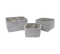 JVL Serena Set of 3 Square Storage Baskets, Home Storage Organisers, Light Grey