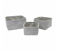 JVL Serena Square Fabric Storage Baskets for Home Organisation, Set of 3, Light Grey