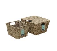 JVL Set of 2 Large Rectangular Seagrass Storage Baskets - Natural Hand Woven Home Storage Organisers, Brown