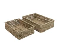 JVL Set of 2 Rectangular Hand Woven Seagrass Storage Baskets - Natural Home Storage Organiser Set, Brown