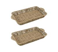 JVL Set of 2 Rectangular Seagrass Storage Tray with Handles - Woven Natural Basket for Home Organisation, Brown