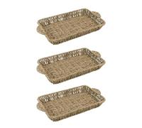 JVL Set of 3 Rectangular Seagrass Storage Tray with Handles - Hand Woven Natural Basket for Home Organisation, Brown