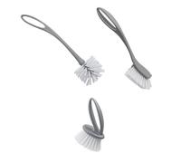 JVL Set of 3 Scrubbing Brushes with Handles - Multi Purpose Household Cleaning Brushes for Kitchen, Bathroom, Tiles & Sink - Grey